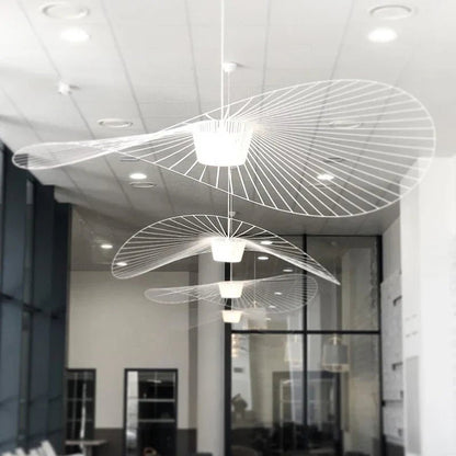 Black pendant lamp featuring a unique hat shape design, crafted from durable polyurethane and fiberglass, perfect for modern home decor. 3