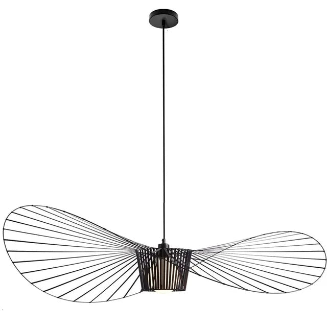 Black pendant lamp featuring a unique hat shape design, crafted from durable polyurethane and fiberglass, perfect for modern home decor. 0