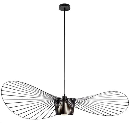 Black pendant lamp featuring a unique hat shape design, crafted from durable polyurethane and fiberglass, perfect for modern home decor. 0