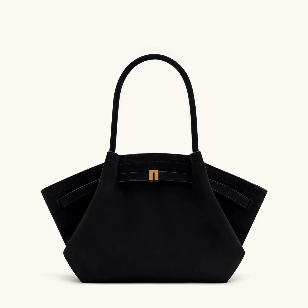 Elegant black shoulder bag with large capacity and adjustable straps, featuring a chic faux suede design for stylish women. 10