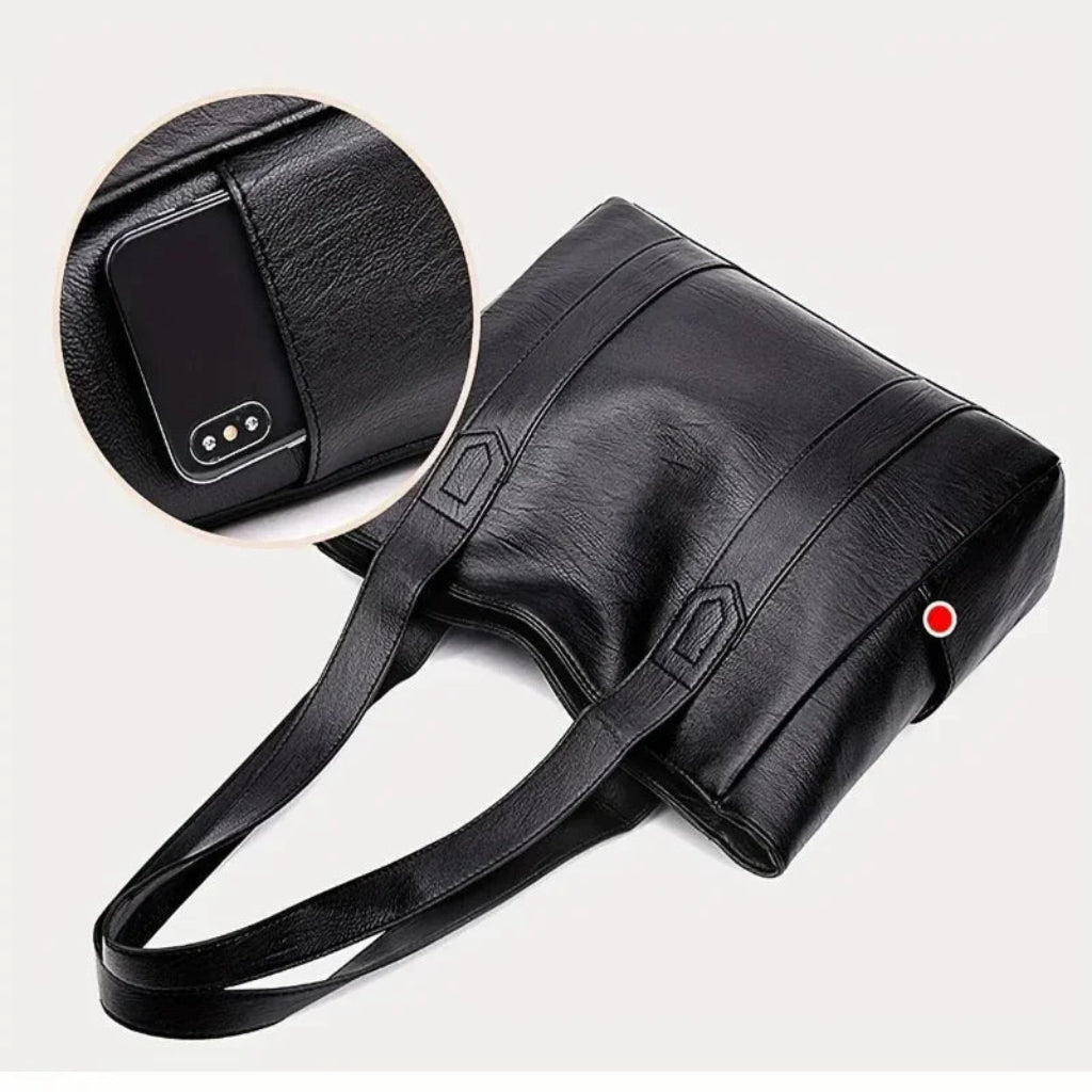 Black shoulder bag with large capacity and retro design, made of elegant PU material, perfect for women's fashion and daily use. 5