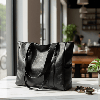 Black shoulder bag with large capacity and retro design, made of elegant PU material, perfect for women's fashion and daily use. 1