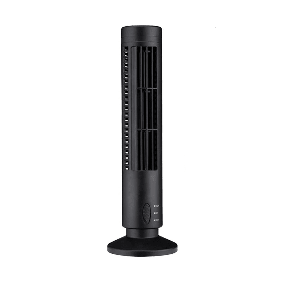 Bladeless cooling fan with LED tower design, featuring a portable 2-speed setting, ideal for desktop use and enhancing airflow without blades. 5