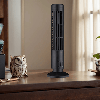 Bladeless cooling fan with LED tower design, featuring a portable 2-speed setting, ideal for desktop use and enhancing airflow without blades. 0