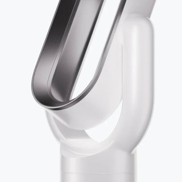Bladeless tower fan in sleek silver and gold design featuring 10 adjustable speeds and wide oscillation for optimal airflow and modern home aesthetics. 6