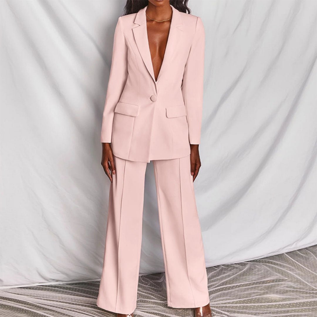 Blazer set featuring a tailored fit in trendy colors, designed for modern elegance, perfect for formal and professional wear. 4