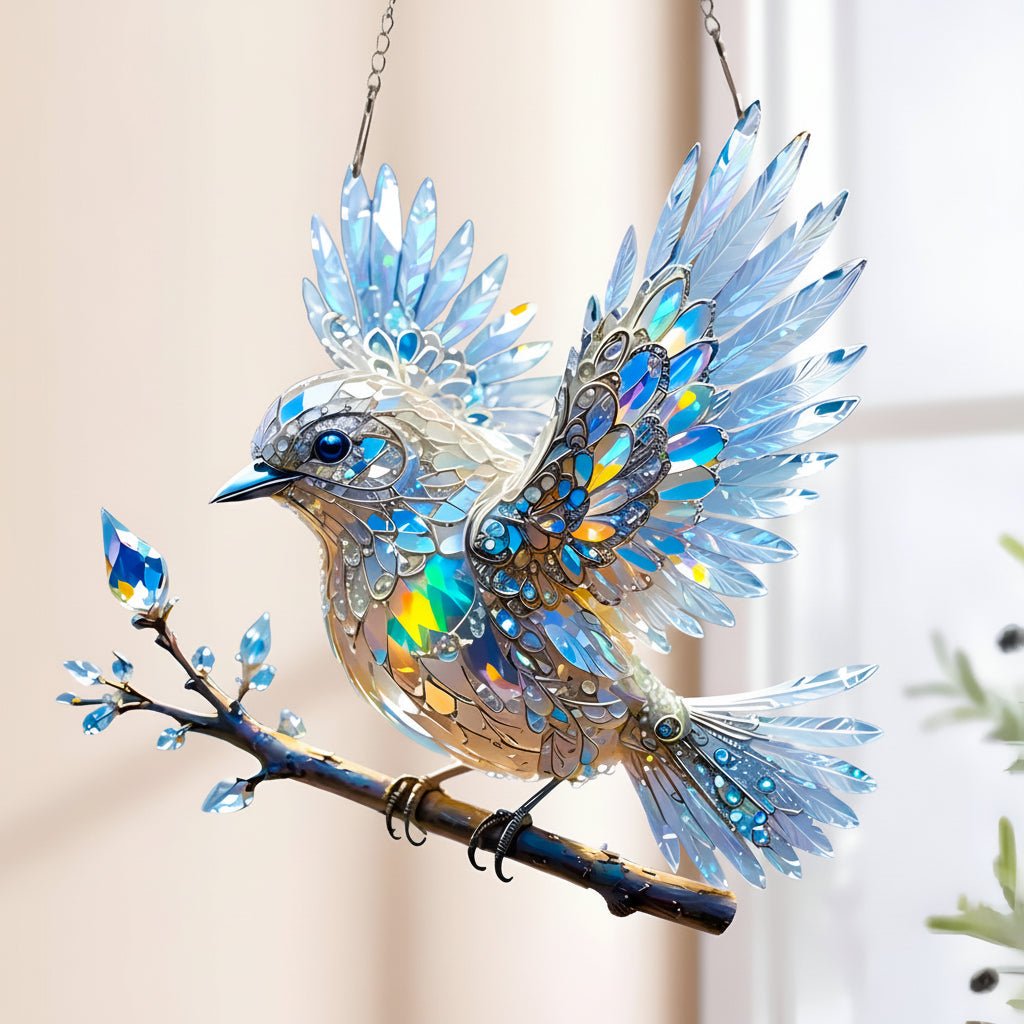 Bluebird Window Suncatcher + Stained Glass Effect + Durable Acrylic + Colorful Hanging Decor 0