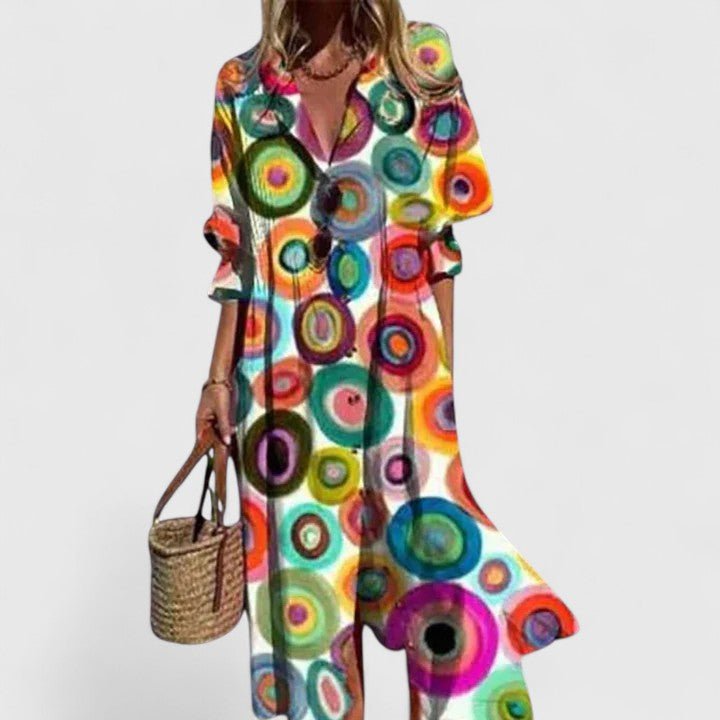 Boho dress for women featuring a flattering fit and vibrant patterns, perfect lightweight summer sundress for casual outings and warm weather. 6