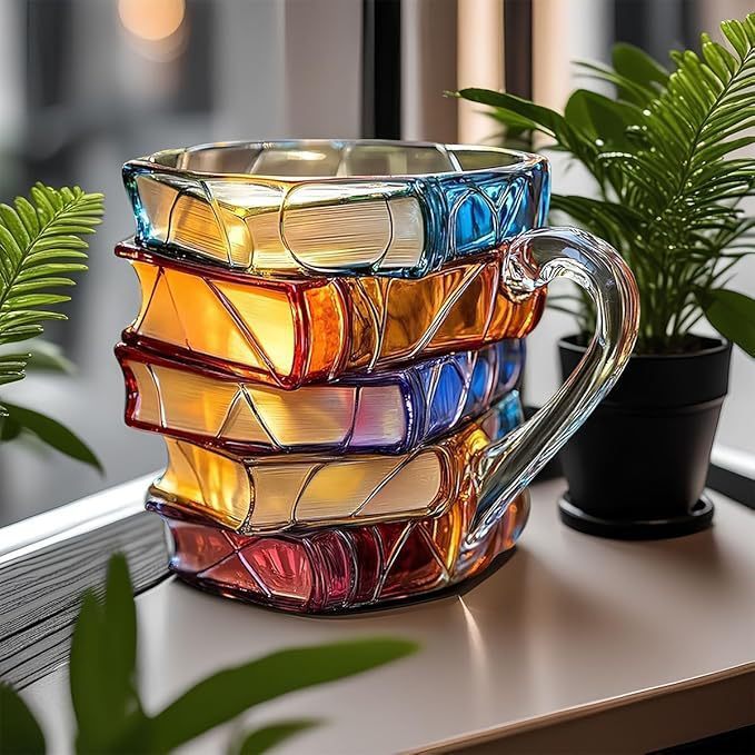 Book Stack Mug featuring a sculpted design with a colorful finish, ideal for book lovers and perfect as a thoughtful gift. 1