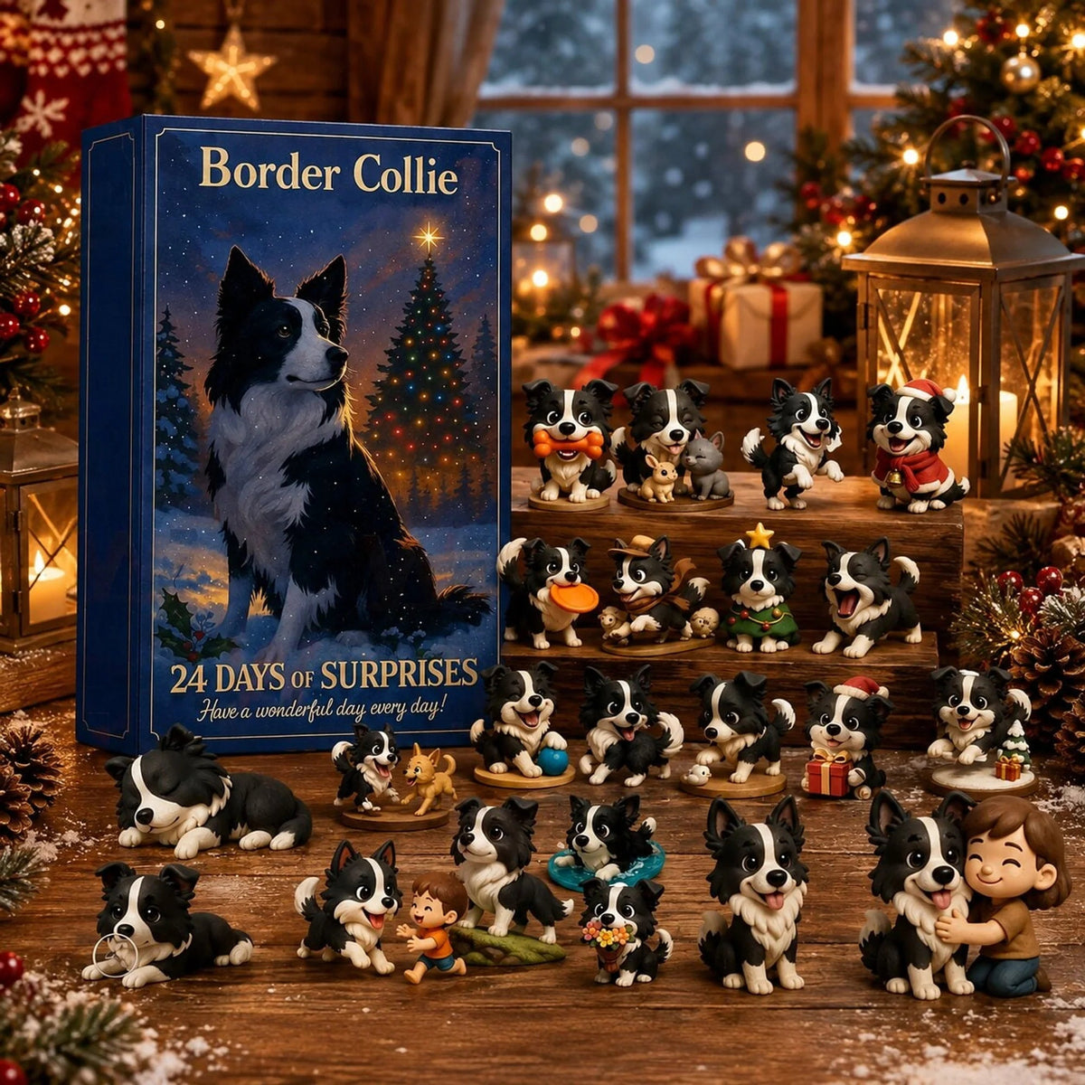 Border Collie Advent Calendar 2026 featuring 24 durable plastic figurines for a festive holiday countdown.

 1