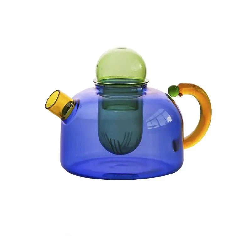 Borosilicate glass kettle mug set featuring an elegant modern design, includes a 400ml jug with a built-in filter and an 80ml 10