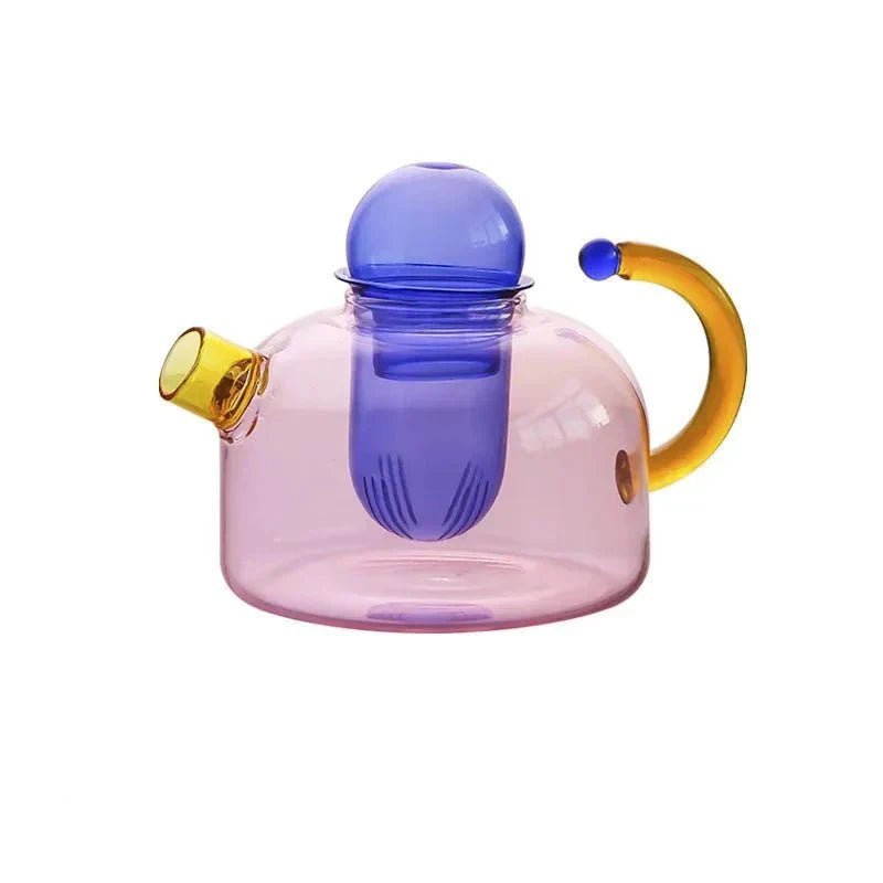 Borosilicate glass kettle mug set featuring an elegant modern design, includes a 400ml jug with a built-in filter and an 80ml 8