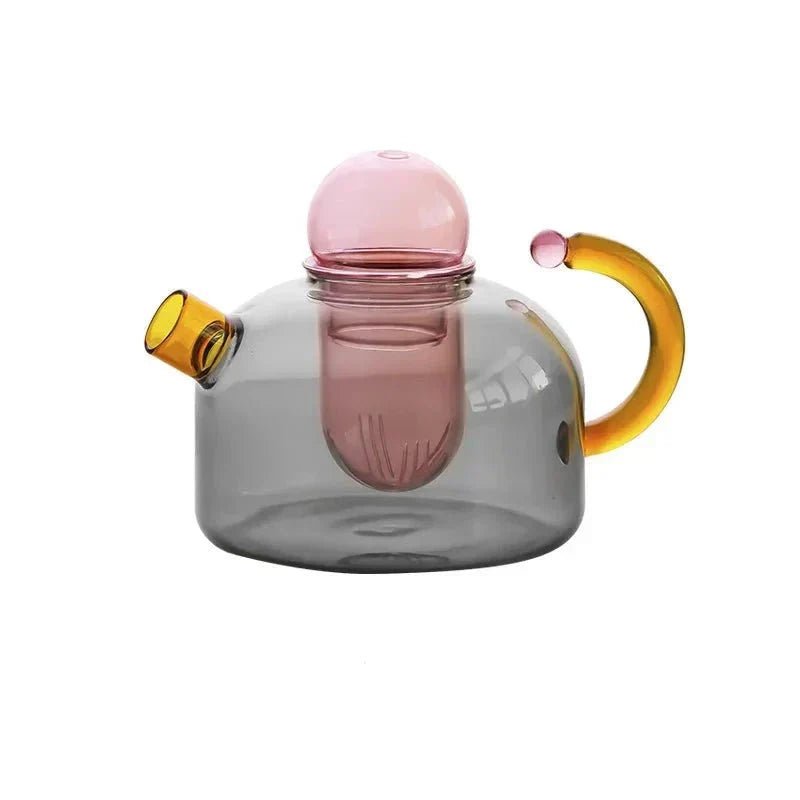 Borosilicate glass kettle mug set featuring an elegant modern design, includes a 400ml jug with a built-in filter and an 80ml 9