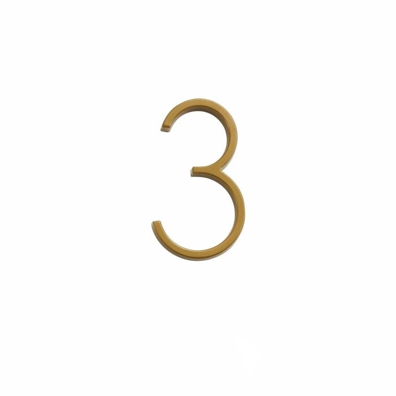 Elegant brass house numbers with a satin finish, designed for floating or flat installation, featuring a weather-resistant design for durability and style. 19