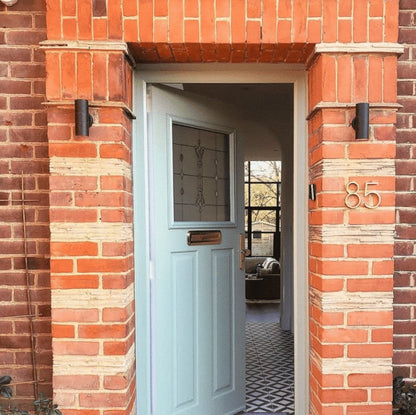Elegant brass house numbers with a satin finish, designed for floating or flat installation, featuring a weather-resistant design for durability and style. 3