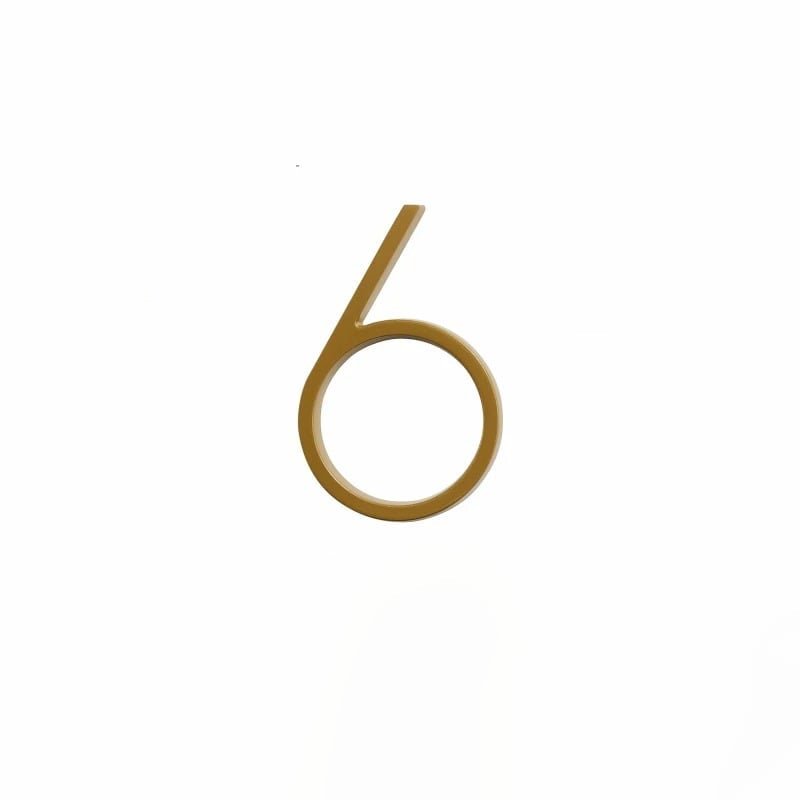 Elegant brass house numbers with a satin finish, designed for floating or flat installation, featuring a weather-resistant design for durability and style. 16