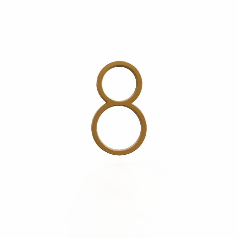 Elegant brass house numbers with a satin finish, designed for floating or flat installation, featuring a weather-resistant design for durability and style. 11