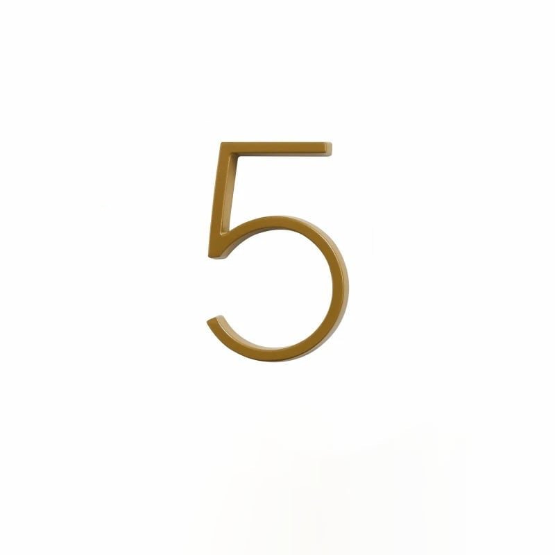 Elegant brass house numbers with a satin finish, designed for floating or flat installation, featuring a weather-resistant design for durability and style. 14