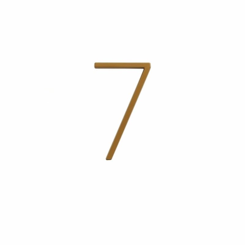Elegant brass house numbers with a satin finish, designed for floating or flat installation, featuring a weather-resistant design for durability and style. 15
