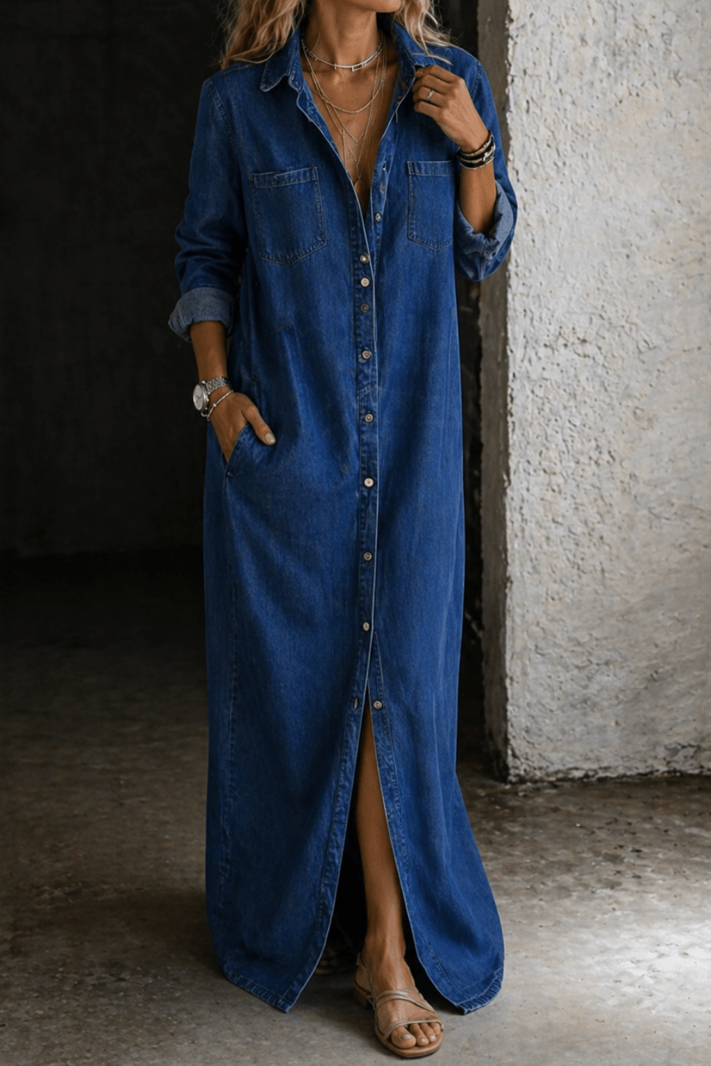 Button down dress with a relaxed fit, showcasing effortless casual style, perfect for everyday wear and versatile occasions. 6