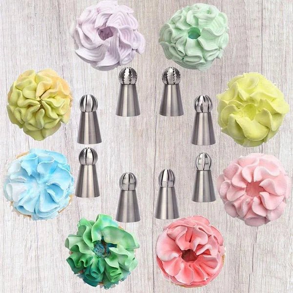 Cake Decorating Kit featuring stainless steel nozzles and piping bags, 8-piece set ideal for creating beautiful cupcakes and cakes. 3