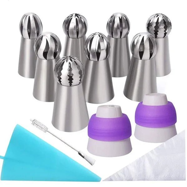 Cake Decorating Kit featuring stainless steel nozzles and piping bags, 8-piece set ideal for creating beautiful cupcakes and cakes. 0