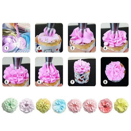 Cake Decorating Kit featuring stainless steel nozzles and piping bags, 8-piece set ideal for creating beautiful cupcakes and cakes. 5