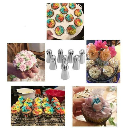 Cake Decorating Kit featuring stainless steel nozzles and piping bags, 8-piece set ideal for creating beautiful cupcakes and cakes. 6