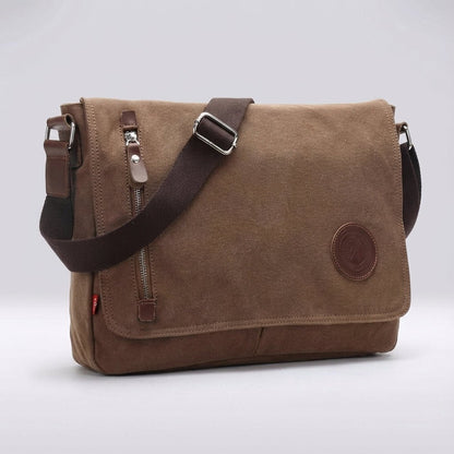 Canvas shoulder bag featuring a padded tablet compartment, designed for waterproof and scratch-resistant durability, ideal for everyday use and travel. 4