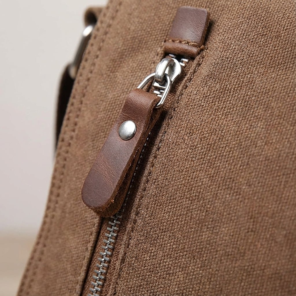 Canvas shoulder bag featuring a padded tablet compartment, designed for waterproof and scratch-resistant durability, ideal for everyday use and travel. 3