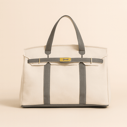 Durable canvas tote bag with reinforced steel details, stylish design, and spacious dimensions of 40x30x20 cm, perfect for shopping and everyday 7