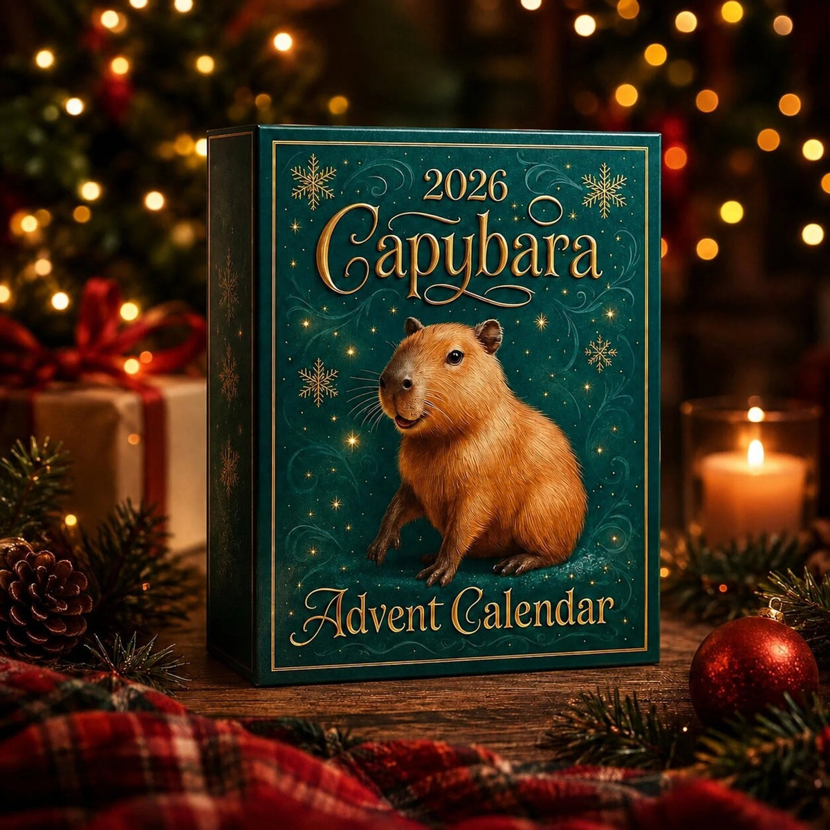 Capybara Advent Calendar 2026 featuring 24 festive figurines for kids, designed for a fun Christmas countdown experience. 2
