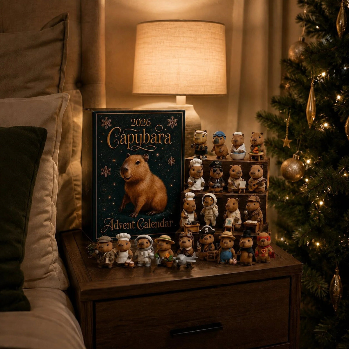 Capybara Advent Calendar 2026 featuring 24 festive figurines for kids, designed for a fun Christmas countdown experience. 4