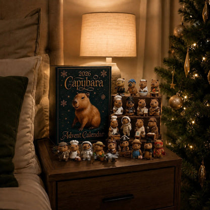 Capybara Advent Calendar 2026 featuring 24 festive figurines for kids, designed for a fun Christmas countdown experience. 4