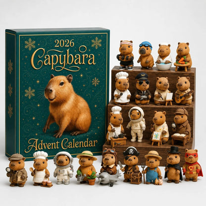 Capybara Advent Calendar 2026 featuring 24 festive figurines for kids, designed for a fun Christmas countdown experience. 6