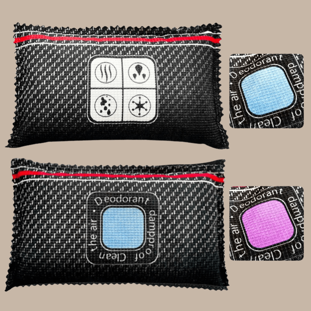 Car dehumidifier bag made of reusable silica gel, designed for effective moisture absorption and odor control, compact size for easy placement in vehicles. 3