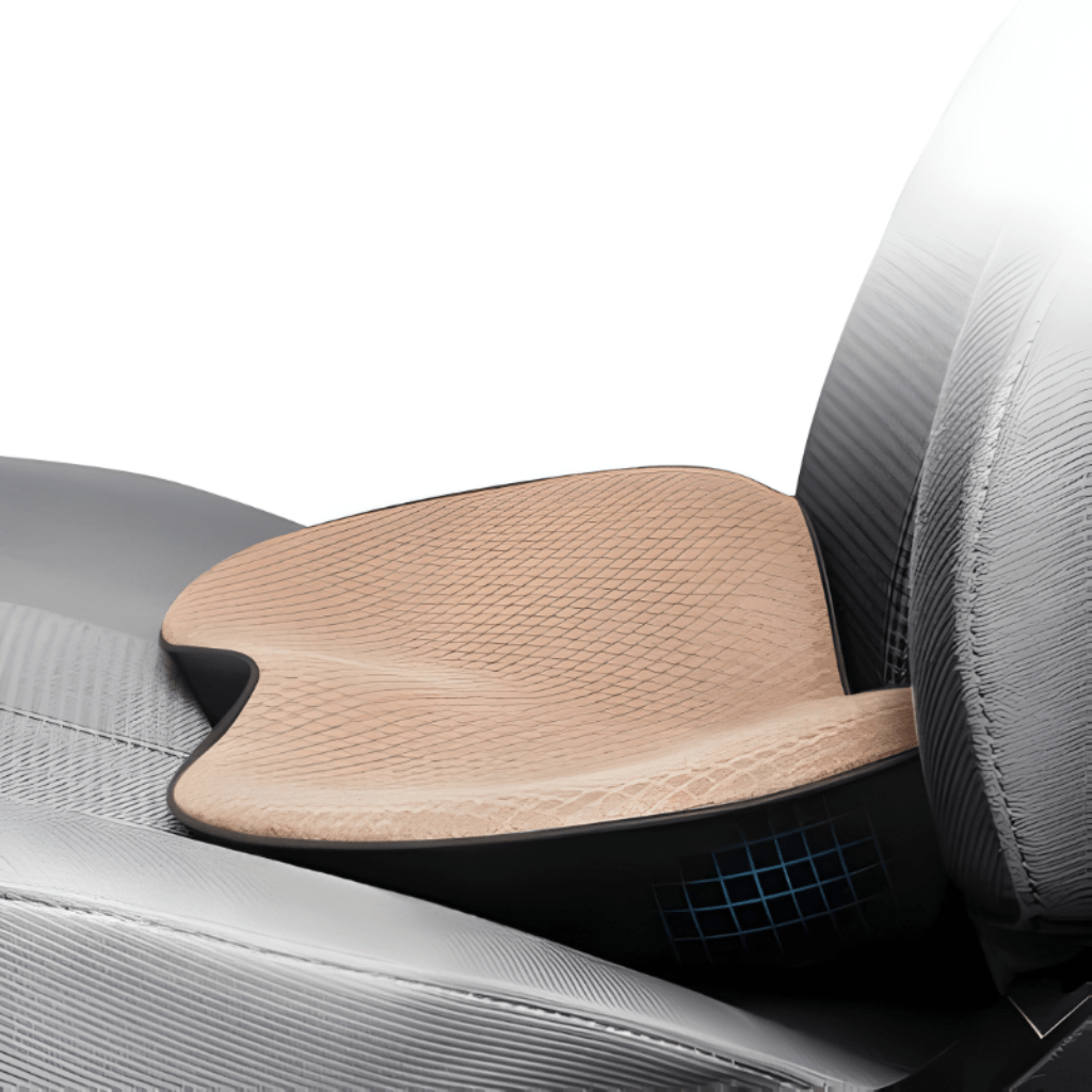 Car seat cushion with memory foam for comfort and posture support, featuring an ergonomic design and breathable fabric for enhanced driving experience. 1