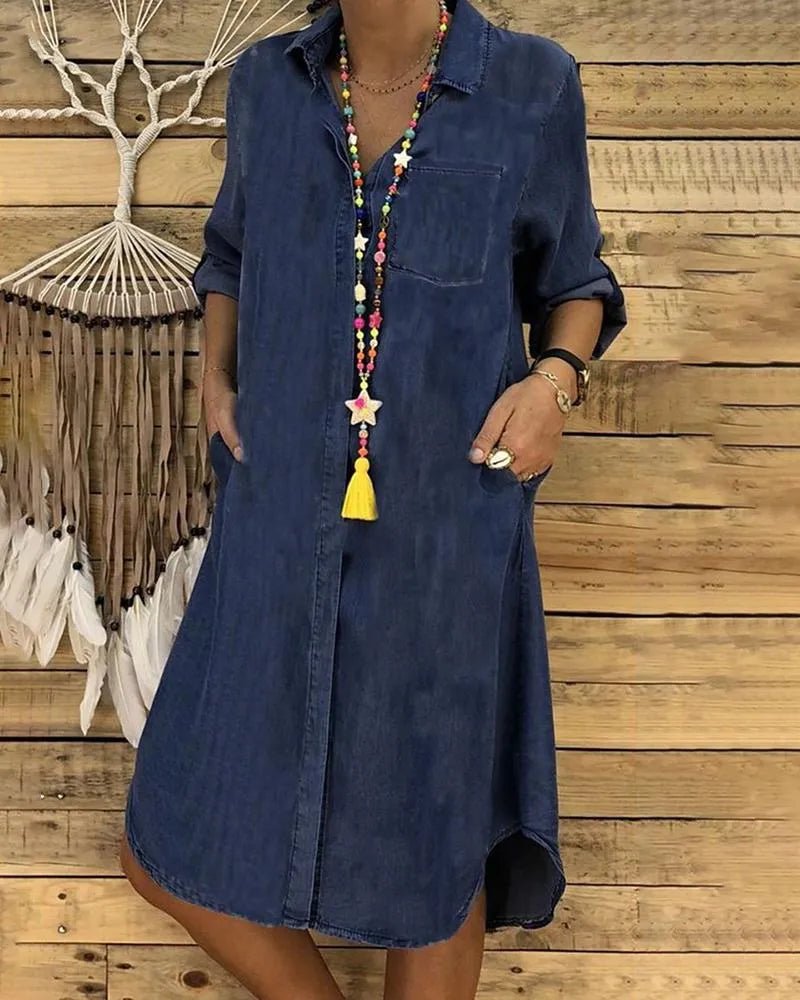 Casual Denim Shirt Dress with Relaxed Fit and Pockets – Stylish Everyday Dress for Women 1