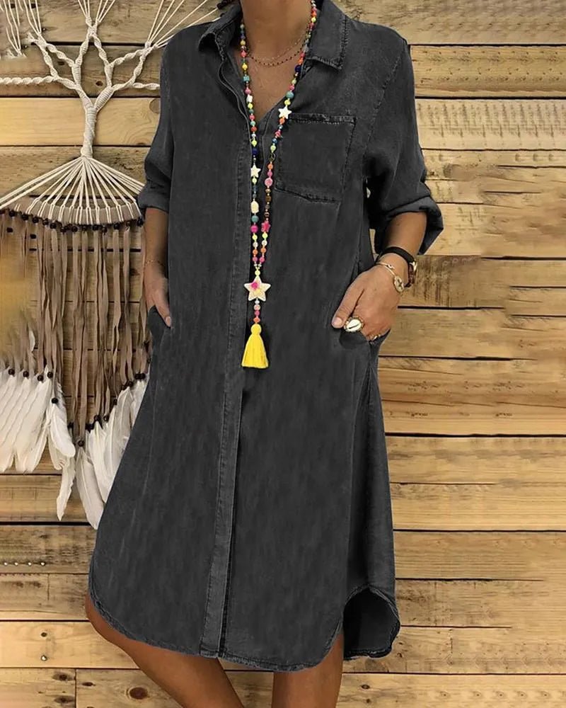 Casual Denim Shirt Dress with Relaxed Fit and Pockets – Stylish Everyday Dress for Women 2