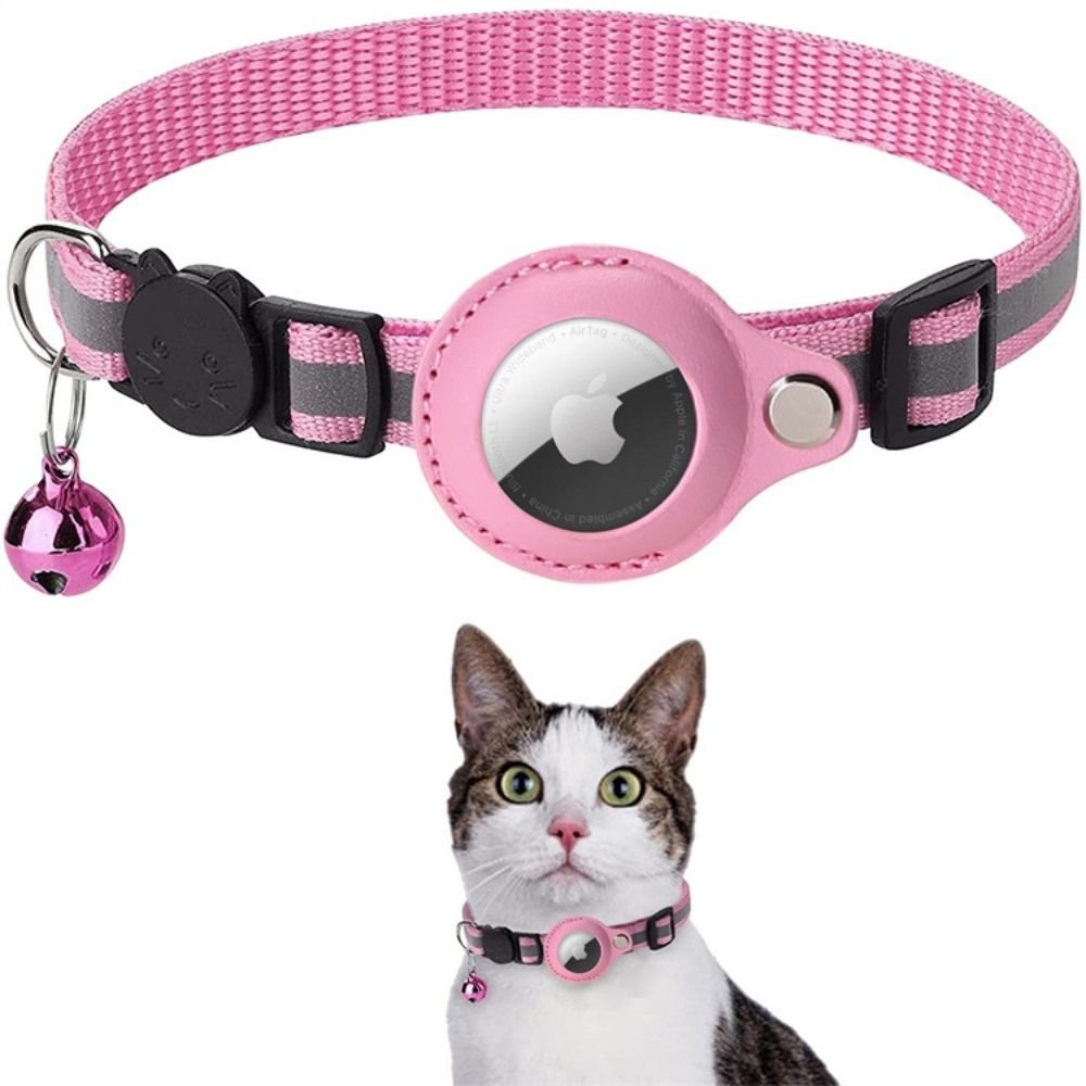 Cat collar featuring a built-in GPS tracker pocket, reflective design for visibility, quick-release safety lock, and a bell for added safety. 9