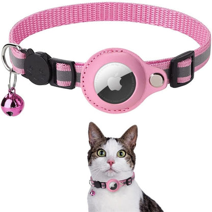 Cat collar featuring a built-in GPS tracker pocket, reflective design for visibility, quick-release safety lock, and a bell for added safety. 9