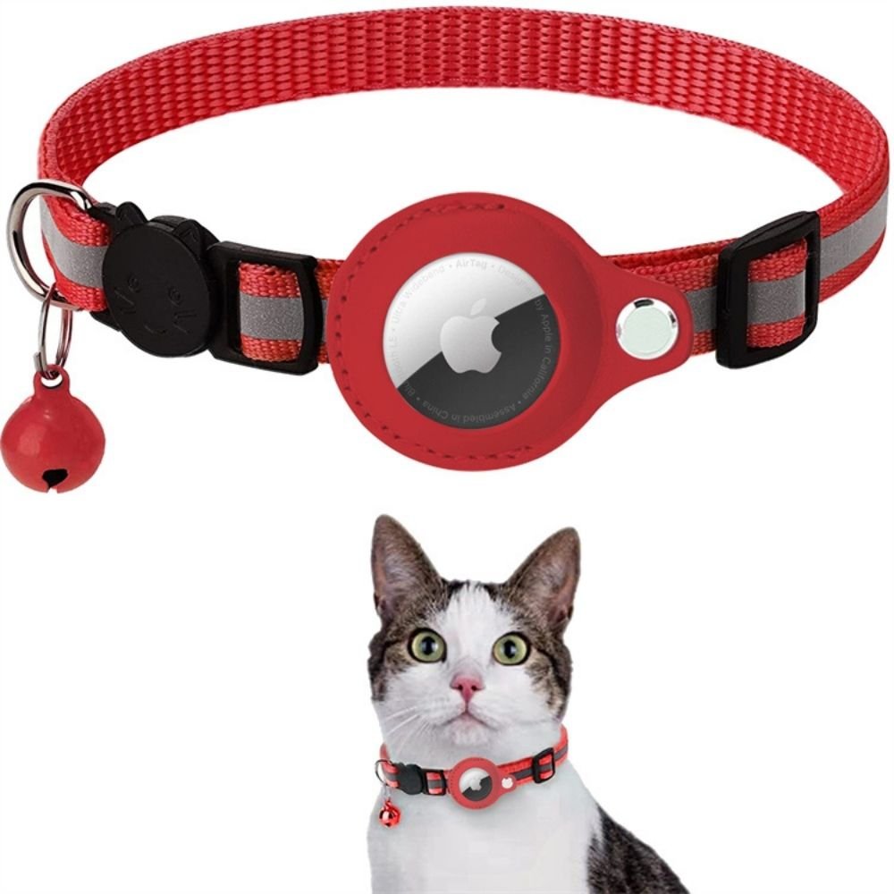 Cat collar featuring a built-in GPS tracker pocket, reflective design for visibility, quick-release safety lock, and a bell for added safety. 11