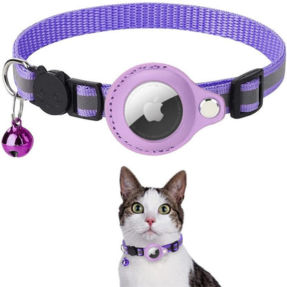 Cat collar featuring a built-in GPS tracker pocket, reflective design for visibility, quick-release safety lock, and a bell for added safety. 14