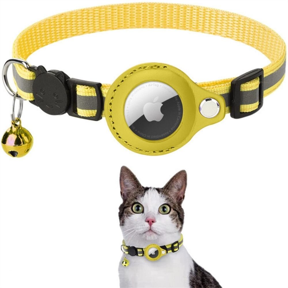 Cat collar featuring a built-in GPS tracker pocket, reflective design for visibility, quick-release safety lock, and a bell for added safety. 12