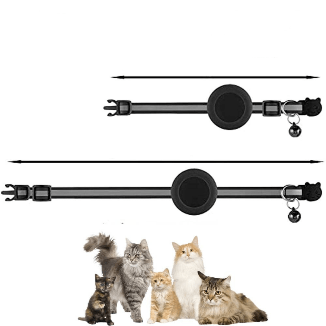Cat collar featuring a built-in GPS tracker pocket, reflective design for visibility, quick-release safety lock, and a bell for added safety. 8