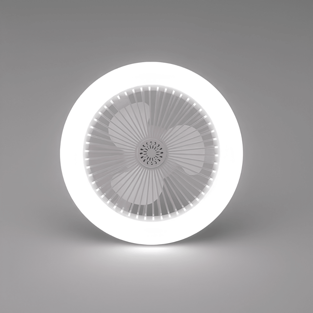 Ceiling fan with integrated LED light and remote control, featuring a sleek E27 white fixture, perfect for modern home decor and energy-efficient cooling. 2