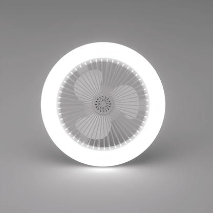 Ceiling fan with integrated LED light and remote control, featuring a sleek E27 white fixture, perfect for modern home decor and energy-efficient cooling. 2
