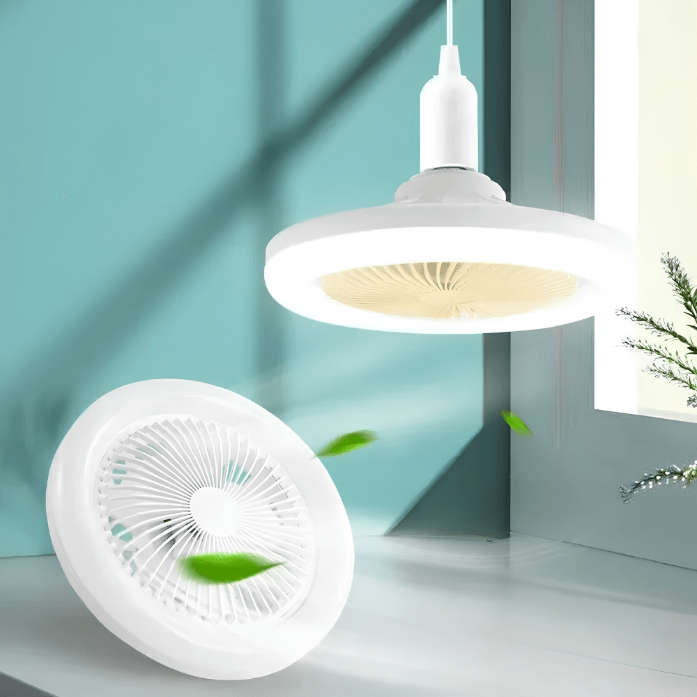 Modern white ceiling fan featuring an integrated LED light and remote control, perfect for enhancing comfort and style in bedrooms and living rooms. 1