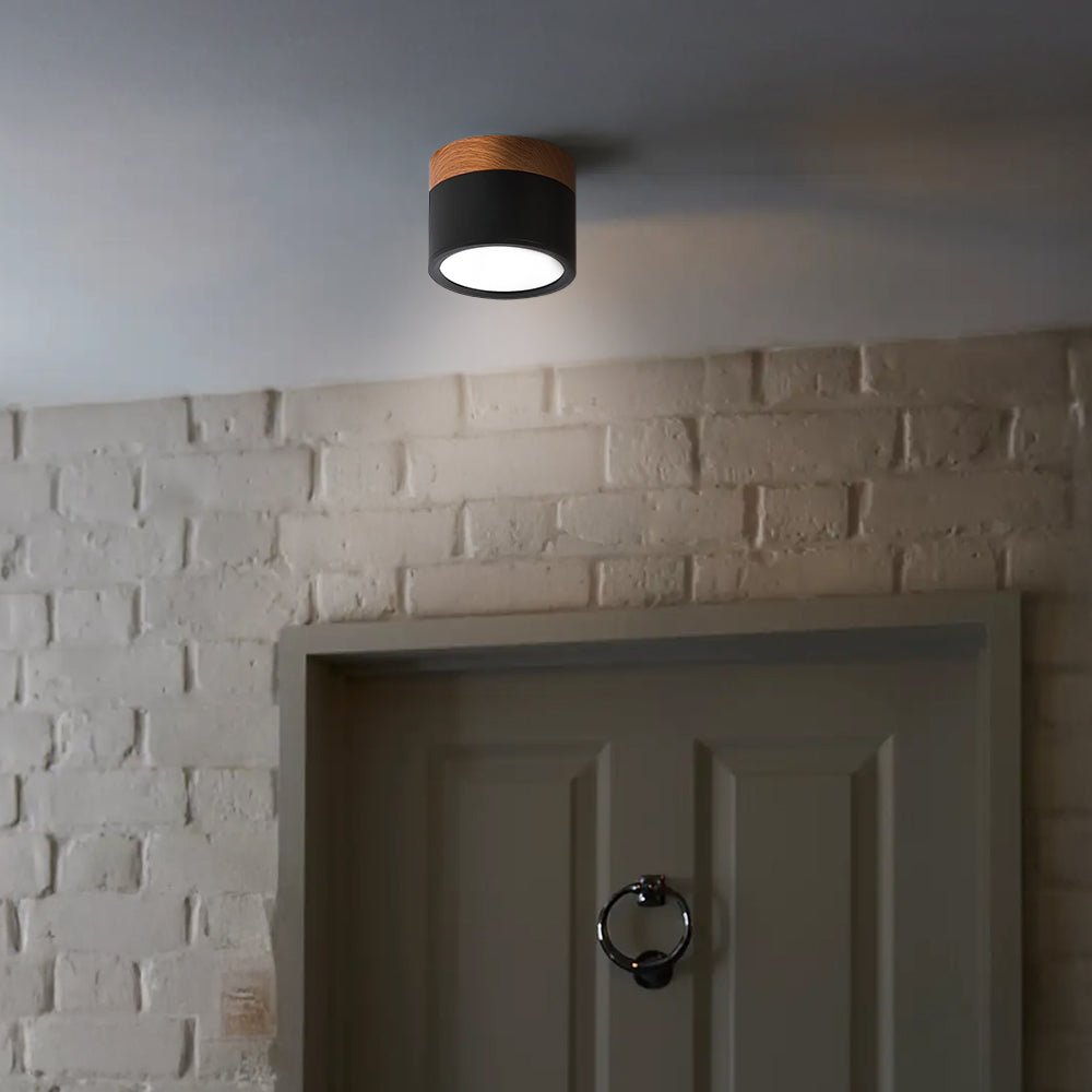 Ceiling lamp featuring integrated LED lights and a stylish wooden accent, designed in modern Scandinavian style, perfect for enhancing home decor. 8