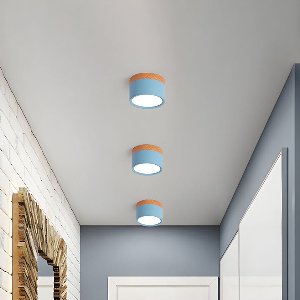 Ceiling lamp featuring integrated LED lights and a stylish wooden accent, designed in modern Scandinavian style, perfect for enhancing home decor. 1